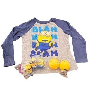 Boys‎ Tshirt Minions Blah Blah Size 10/12 With New Minions Plastic Toys - Fun!